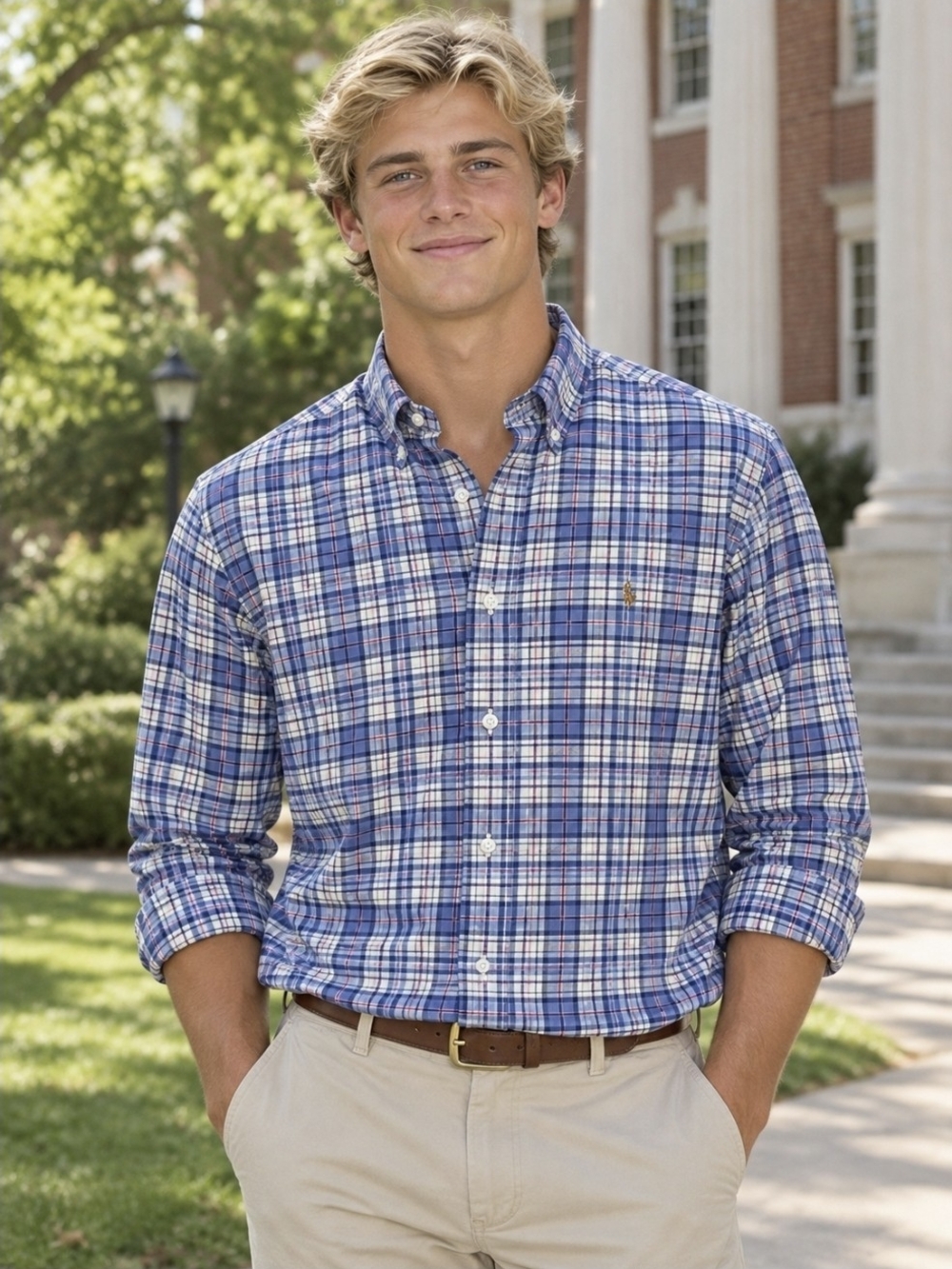 Polo by Ralph Lauren Blue Plaid Button-Down Shirt Classic Fit Men Sz M